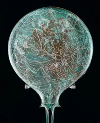 Mirror depicting banquet scene, Etruscan Civilization, 4th Century BC