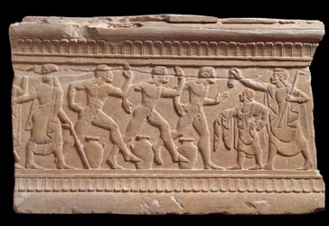 Relief with a race of athletes from a marble milestone of Chiusi, Italy, 6th Century BC