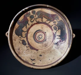 Terracotta plate representing animals, 600-590 BC