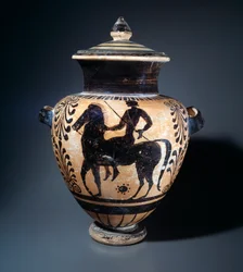 Terracotta Stamnos Representing a Rider