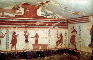 The Deceased Sitting on a Stool Attends a Show with Jugglers and Dancers (Detail)