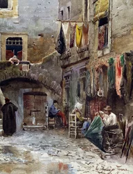 Medieval remains in ghetto of Rome (by Ettore Roesler Franz, from Vanished Rome series, detail)