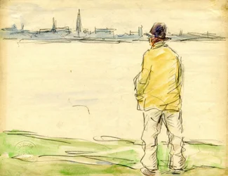 Man Looking at the Antwerp Waterfront