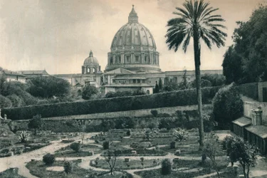 Gardens of the Vatican and dome of St Peters Basilica, Rome, Italy, 1927