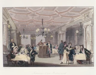 Interior of Les Trois Freres Provencaux Restaurant with its Restoration Era Decor, from Winter in Paris
