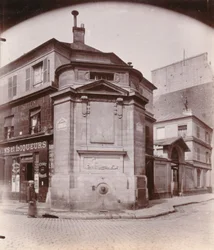 Fontaine des Haudriettes, corner of rue des Archives and rue des Haudriettes, 3rd arrondissement, Paris (b/w photo)