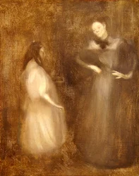 Mother and Daughter, the Violin Lesson
