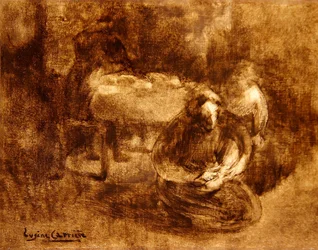 Woman Typing a Child