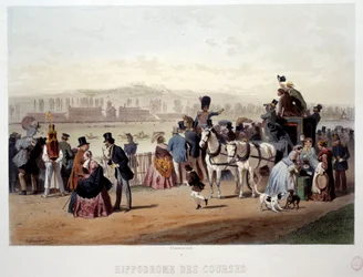 View of the racecourse at the Bois de Boulogne Lithograph by Eugene Guerard