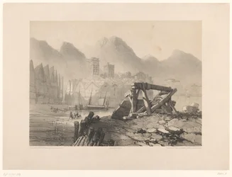 Cityscape with Harbor and Mountains