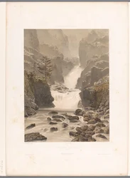 View of the Barberine Waterfall near Vallorcine (Cascade de Barberine) (Views in Switzerland, Savoy and Tyrol) (La Suisse, la Savoie et le Tyrol)