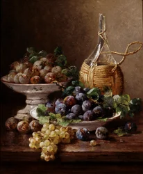 Still Life of Grapes, Plums, and Wine by Eugene Claude (1841-1923) Private Collection