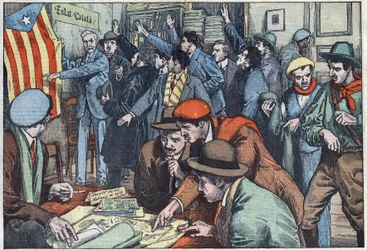 Catalan separatists are preparing their plot in Paris. Illustration of Damblans. In “Le Pelerin” of November 28