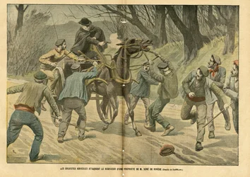 Illustration by Eugene Damblans (1865-1945) in Le Pelerin, 31/01/04 - Agricultural Strikers Attack the Regisseur of a Property of M. Sere de Riviere
