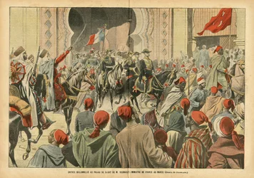 Illustration of Eugene Damblans (1865-1945) in Le Pelerin, 20/10/07 - Solemn entrance to the Palais de Rabat by Mr. Regnault, Minister of France in Morocco