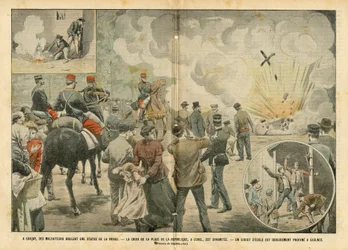 Illustration of Eugene Damblans (1865-1945) in Le Pelerin, 25/09/04 - In Gracay, Criminals Burn a Statue of the Virgin