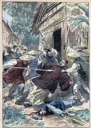 The French priest Berthollet (1865-1898), priest of the Foreign Missions, was assassinated by Chinese national guards near the town of Yun Ngan Cheou on 21 April 1898. Illustration of Damblans in 