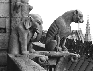 Elephant and lion gargoyles from the balustrade of the Grande Galerie of the west facade, replica of a 12th century original