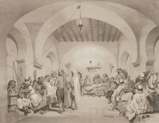 Cafe du Divan, Algiers, Engraved by Adolphe Jean-Baptiste Bayot