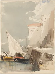 Sailboats in a Sunlit Harbor (recto)