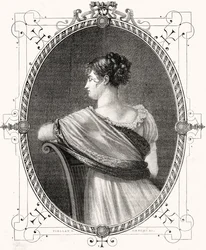 Portrait of Madame Recamier engraved by Antoine Auguste Ernest Hebert