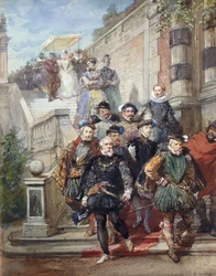 A Royal Procession descending a Stairway in a Garden, 1869