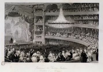 Ovation of an actor during a performance at the Theatre des Italians in Paris. Engraving by Eugene Louis Lami (1800-1890) 1843 Private collection
