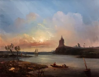 View of an Estuary with Fishermen and an Imaginary Castle
