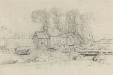 River Landscape with Buildings, Boats, and Figures