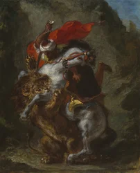 Arab Horseman Attacked by a Lion, 1849-1850