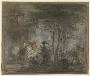 Group Around a Table Under Trees