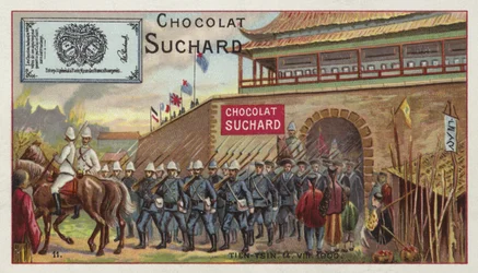 Allied troops marching out of Tianjin, China, Boxer Rebellion, 1900