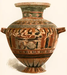 Corinthian Vase. Museum of the Louvre. Mourning over the Dead Achilleus