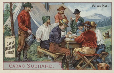 Drinking cocoa at camp, Alaska