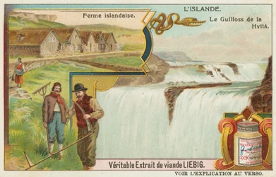 Icelandic farm and the Gullfoss (Golden Falls) on the Hvita
