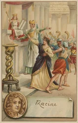 Jean Racine, French Playwright, and a Scene from His Play Athalie (1691)