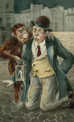 Kneeling Man and Chimpanzee