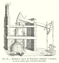 Newcomen Steam Engine, Used in London in the 18th Century for Water Elevation (engraving)