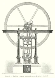 Steam Engine without Condenser, with Vertical Cylinder (engraving)