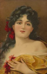 Woman in a Gown with Red Flowers