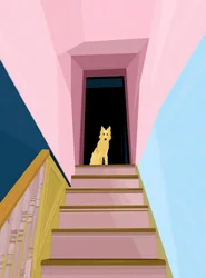 Dog Atop Staircase