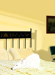 Dog resting on bed, c.2020-24