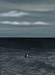 Gull Floating On Water and Stormy Sky