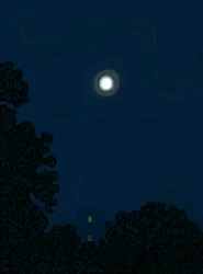 House With Gable and Moon at Night Shadows of Trees