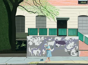 Woman Sweeping Sidewalk, Brooklyn