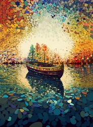 A boat on a lake kaleidoscopic, kaleidoscope art