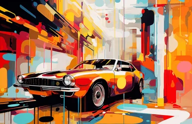 Abstract Old American Car Painting, Young Adult Room Decor, Wall Art Prints