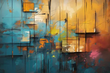 Acrylic Painting in Blue, Orange & Yellow