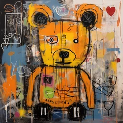 Decor Cute Bear Abstract Painting, Jean Michel Basquiat Style