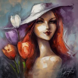 Impressionist Girl Portrait with Crocus Flowers
